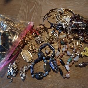 3+ Lbs. Mixed Bag Of Vintage Necklaces Brooches And More